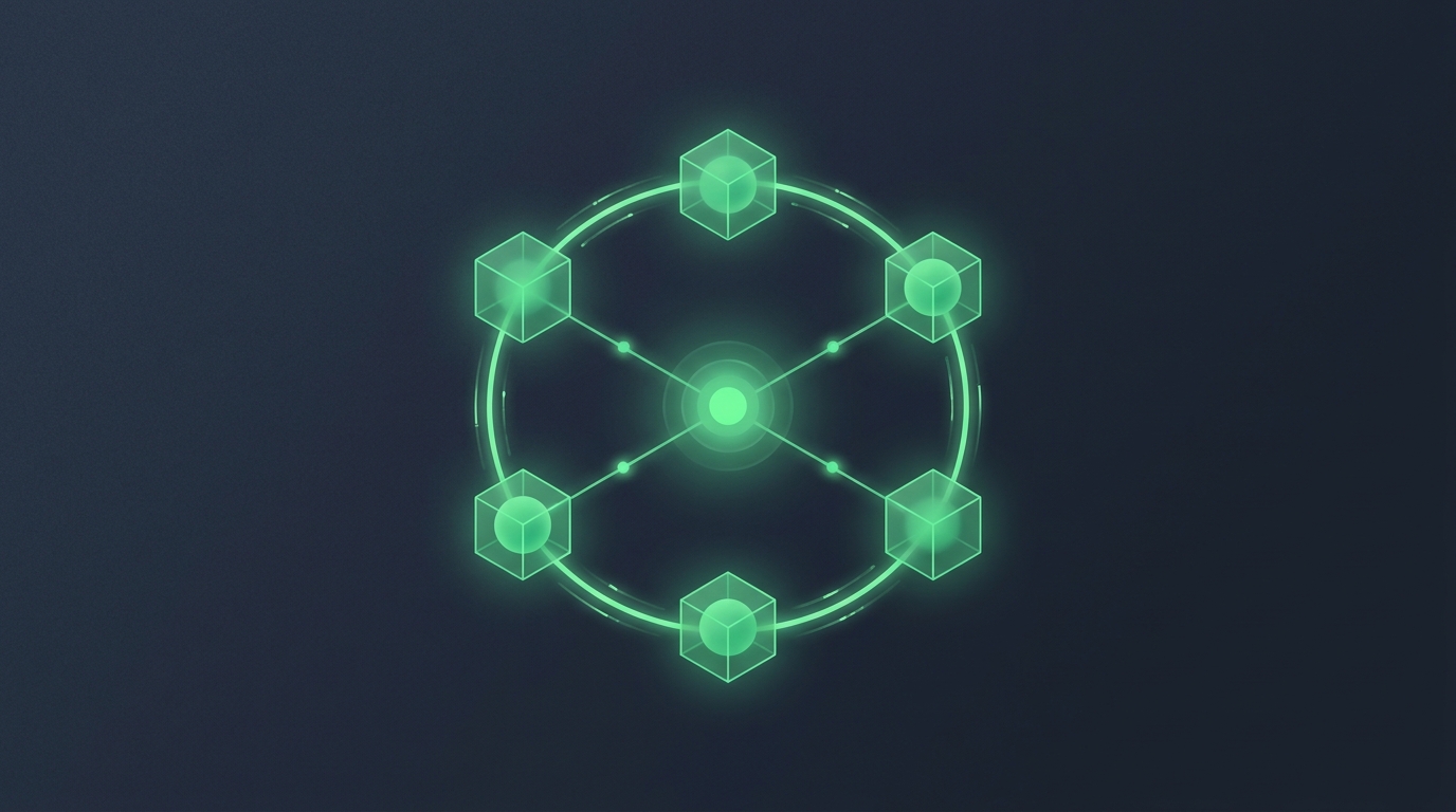 Illustration of a circular software development lifecycle with connected nodes